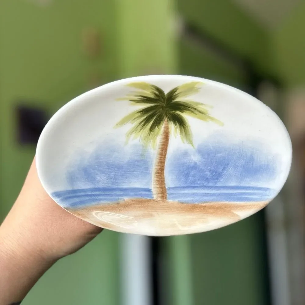 VTG Island Beach Motif Kitchen Bathroom Sink Ceramic Bar Soap Holder